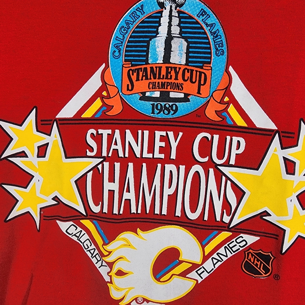Vintage 1989 Calgary Flames Stanley Cup Champions Tee - Medium - Picture 3 of 10